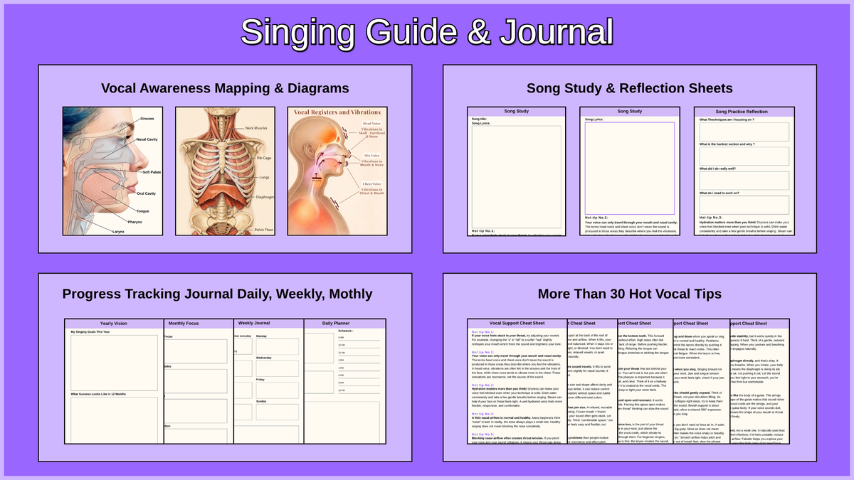 Singing Guide & Journal (Visual Guides, Practice Sheets & 30+ Hot Vocal Tips)